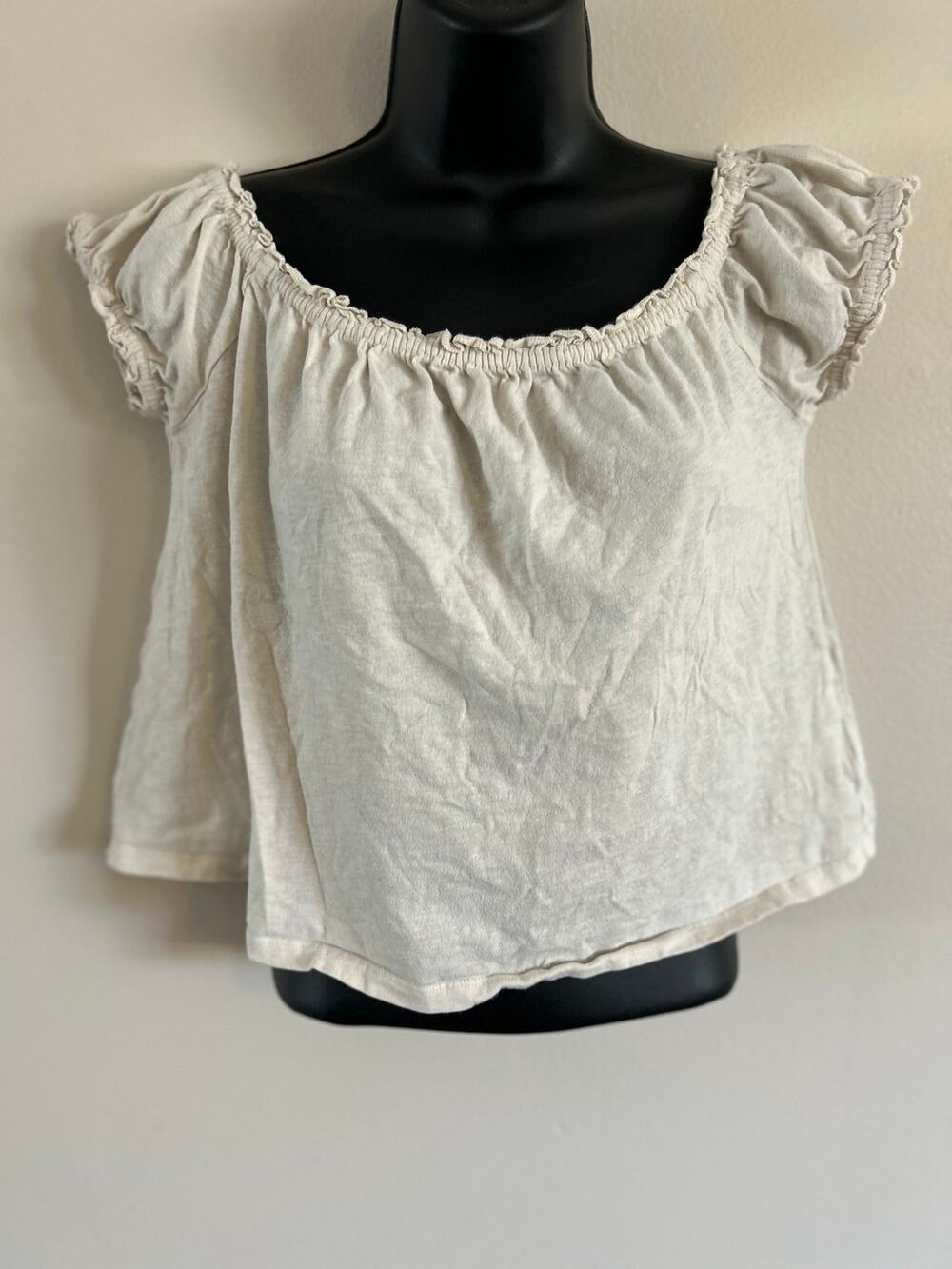 American Eagle Ivory Ruffle Sleeve Cropped Top XS 100% Cotton Boho